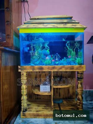 Fish aquarium with wooden stand for sale